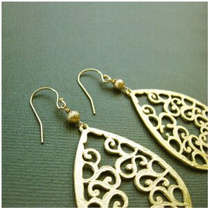 22 K Hallmark Real Solid Yellow Gold Filigree Trerdrop Dangle Hook Drop Earrings