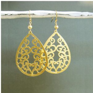 22 K Hallmark Real Solid Yellow Gold Filigree Trerdrop Dangle Hook Drop Earrings