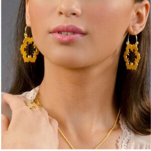 22 Kt Hallmark Real Solid Yellow Gold Flower Big Statement Dangle Drop Earrings