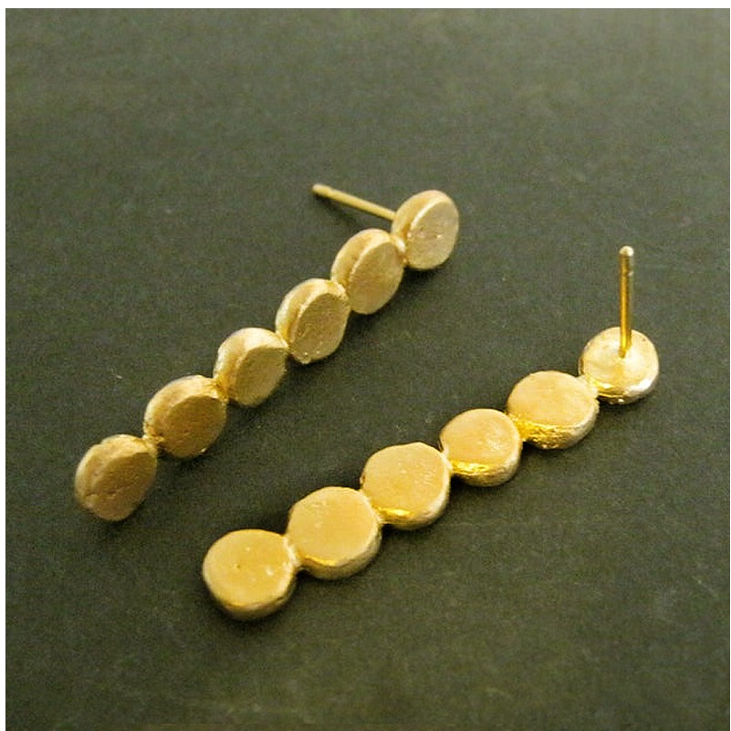 22 Kt Hallmark Real Solid Yellow Gold Long Circle Stick Dangle Drop Earrings - Image 4