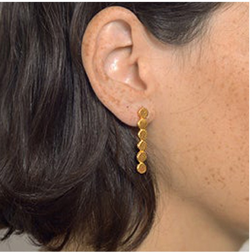 22 Kt Hallmark Real Solid Yellow Gold Long Circle Stick Dangle Drop Earrings - Image 2