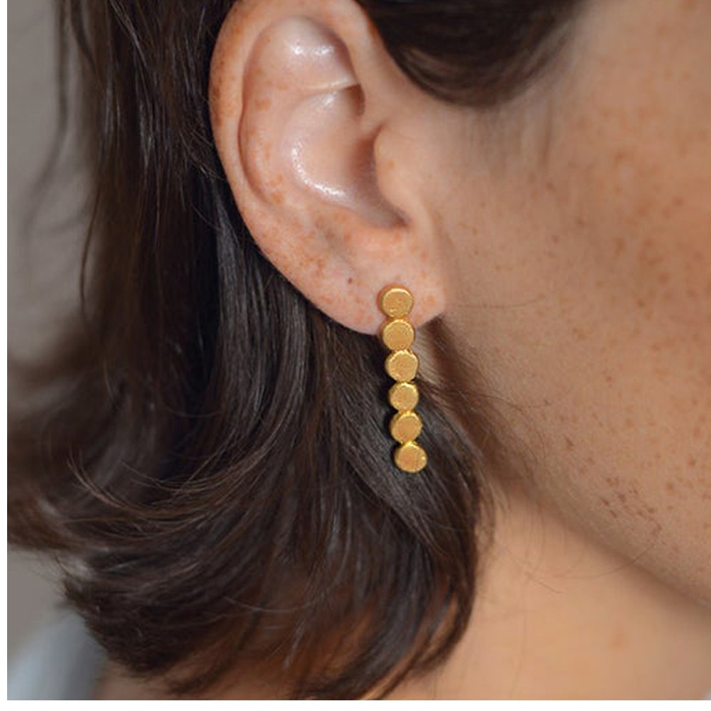 22 Kt Hallmark Real Solid Yellow Gold Long Circle Stick Dangle Drop Earrings