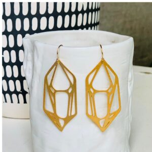 18 Kt Hallmark Real Solid Yellow Gold Geo Cage Spartan Dangle Drop Earrings