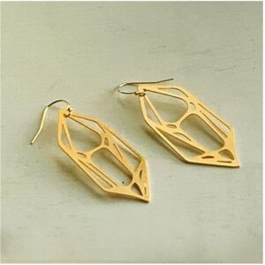 18 Kt Hallmark Real Solid Yellow Gold Geo Cage Spartan Dangle Drop Earrings