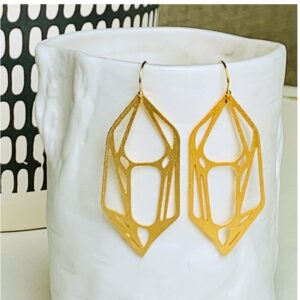 18 Kt Hallmark Real Solid Yellow Gold Geo Cage Spartan Dangle Drop Earrings