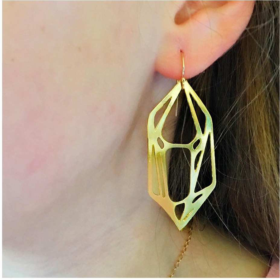 18 Kt Hallmark Real Solid Yellow Gold Geo Cage Spartan Dangle Drop Earrings