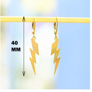 18 Kt Hallmark Real Solid Yellow Gold Lightning Bolt Unisex Dangle Drop Earrings