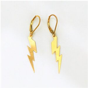 18 Kt Hallmark Real Solid Yellow Gold Lightning Bolt Unisex Dangle Drop Earrings