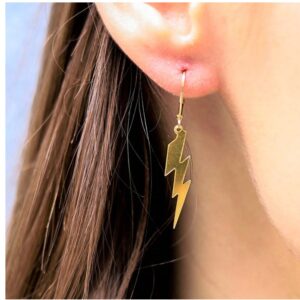 18 Kt Hallmark Real Solid Yellow Gold Lightning Bolt Unisex Dangle Drop Earrings