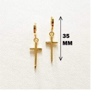 18 Kt Hallmark Real Solid Yellow Gold Cross Hoop Dangle Drop Women'S Earrings