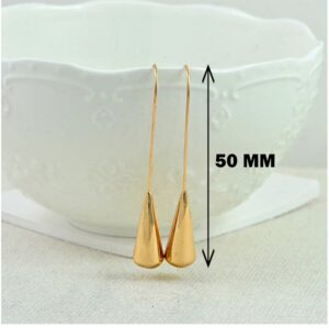 18 Kt Hallmark Real Solid Yellow Gold Teardrop Cone Long Dangle Drop Earrings