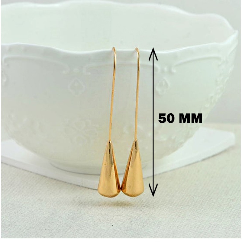 18 Kt Hallmark Real Solid Yellow Gold Teardrop Cone Long Dangle Drop Earrings - Image 5