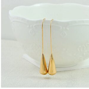 18 Kt Hallmark Real Solid Yellow Gold Teardrop Cone Long Dangle Drop Earrings
