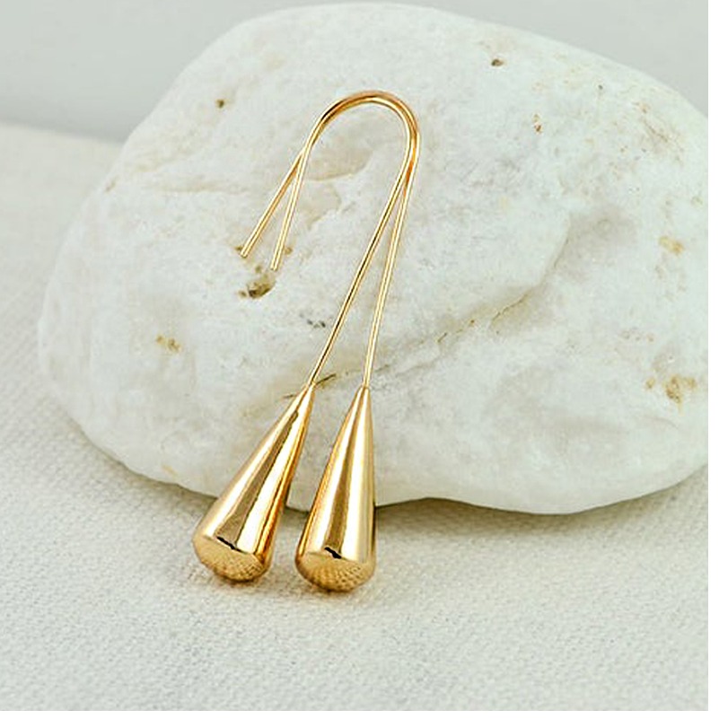 18 Kt Hallmark Real Solid Yellow Gold Teardrop Cone Long Dangle Drop Earrings - Image 3
