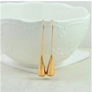 18 Kt Hallmark Real Solid Yellow Gold Teardrop Cone Long Dangle Drop Earrings