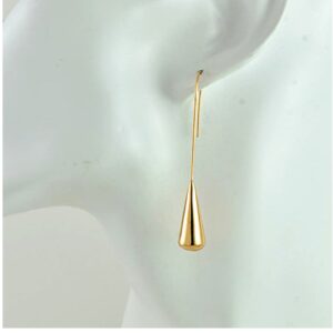 18 Kt Hallmark Real Solid Yellow Gold Teardrop Cone Long Dangle Drop Earrings