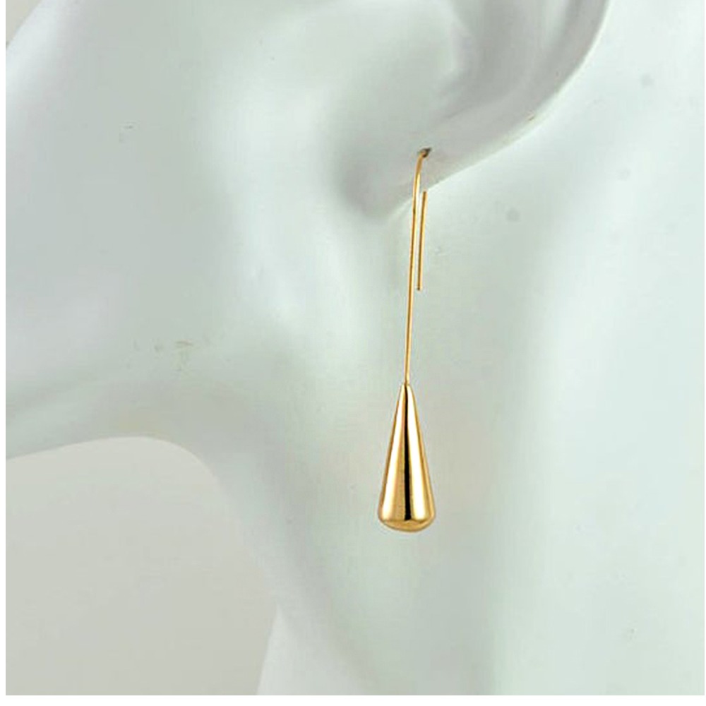 18 Kt Hallmark Real Solid Yellow Gold Teardrop Cone Long Dangle Drop Earrings