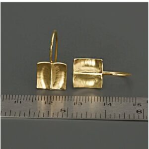 18 Kt Hallmark Real Solid Yellow Gold Square Hammered Hook Dangle Drop Earrings