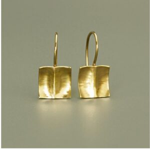 18 Kt Hallmark Real Solid Yellow Gold Square Hammered Hook Dangle Drop Earrings