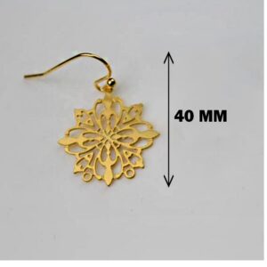 18 Kt Hallmark Real Solid Yellow Gold Filigree Flower Hook Dangle Drop Earrings