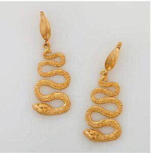 Fine Jewelry 18 Kt Hallmark Real Solid Yellow Gold Snake Dangle Drop Earrings