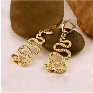 Fine Jewelry 18 Kt Hallmark Real Solid Yellow Gold Snake Dangle Drop Earrings