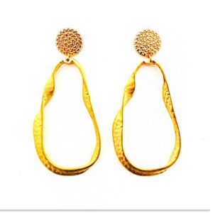 Fine Jewelry 18 Kt Hallmark Real Solid Yellow Gold Dangle Drop Hoop Earrings