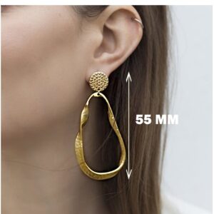 Fine Jewelry 18 Kt Hallmark Real Solid Yellow Gold Dangle Drop Hoop Earrings