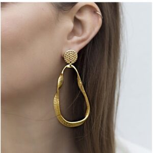 Fine Jewelry 18 Kt Hallmark Real Solid Yellow Gold Dangle Drop Hoop Earrings