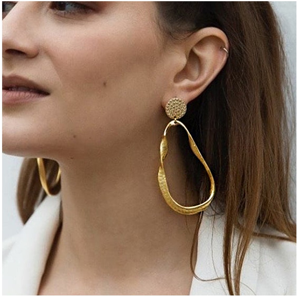 Fine Jewelry 18 Kt Hallmark Real Solid Yellow Gold Dangle Drop Hoop Earrings