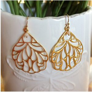 18 Kt Real Solid Yellow Gold Fairy Wing Fantasy Boho Opal Dangle Drop Earrings