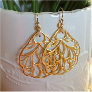 18 Kt Real Solid Yellow Gold Fairy Wing Fantasy Boho Opal Dangle Drop Earrings