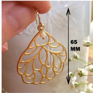 18 Kt Real Solid Yellow Gold Fairy Wing Fantasy Boho Opal Dangle Drop Earrings
