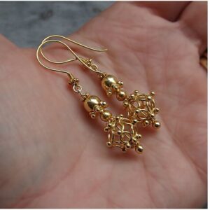 18 Kt Real Solid Yellow Gold Filigree Wire Wrapped Floral Dangle Drop Earrings
