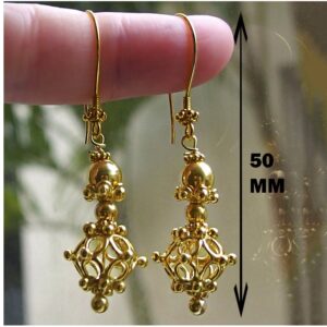 18 Kt Real Solid Yellow Gold Filigree Wire Wrapped Floral Dangle Drop Earrings