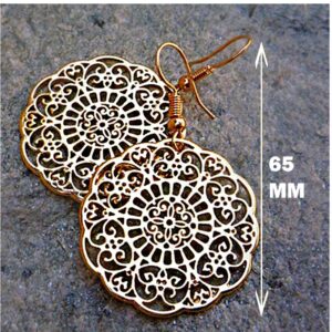 18 Kt Real Solid Yellow Gold Boho Filigree Circle Hippie Dangle Drop Earrings