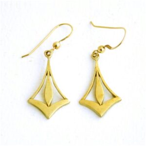 Fine Jewelry 18 Kt Real Solid Yellow Gold Arrow Deco Hook Dangle Drop Earrings