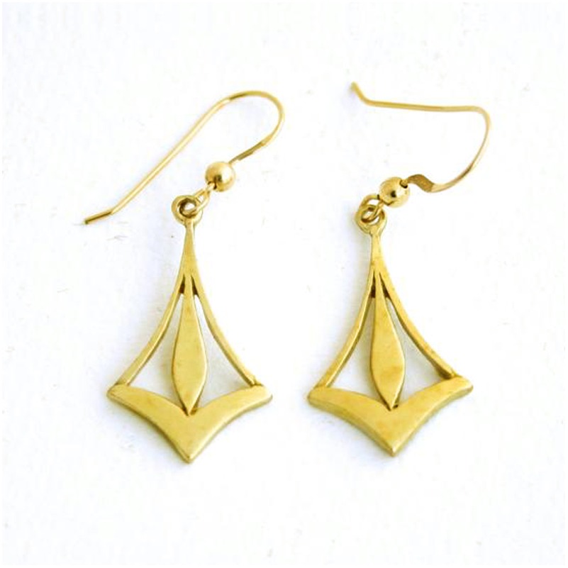 Fine Jewelry 18 Kt Real Solid Yellow Gold Arrow Deco Hook Dangle Drop Earrings - Image 4