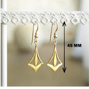 Fine Jewelry 18 Kt Real Solid Yellow Gold Arrow Deco Hook Dangle Drop Earrings