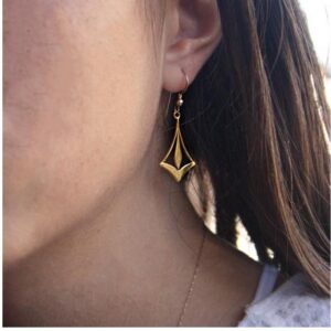 Fine Jewelry 18 Kt Real Solid Yellow Gold Arrow Deco Hook Dangle Drop Earrings