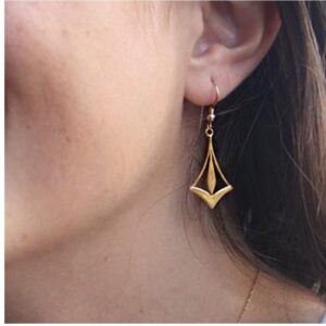 Fine Jewelry 18 Kt Real Solid Yellow Gold Arrow Deco Hook Dangle Drop Earrings