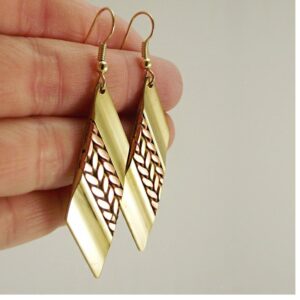18 Kt Real Solid Yellow & Rose Gold Two Tone Vintage Dangle Drop Hook Earrings