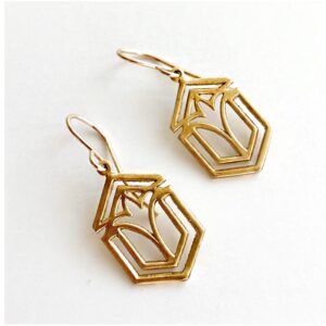 18 Kt Real Solid Yellow Gold Art Deco Frank Lloyd Wright Dangle Drop Earrings