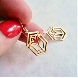 18 Kt Real Solid Yellow Gold Art Deco Frank Lloyd Wright Dangle Drop Earrings