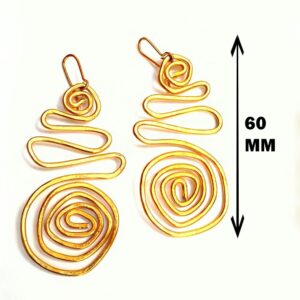 18 kt real solid yellow gold long spiral shape dangle drop earrings
