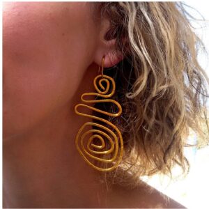 18 kt real solid yellow gold long spiral shape dangle drop earrings
