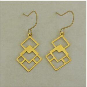 18 kt hallmark yellow gold abstract squares dangle drop hook earrings