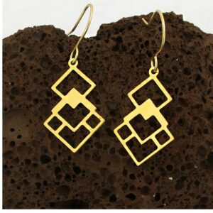 18 kt hallmark yellow gold abstract squares dangle drop hook earrings
