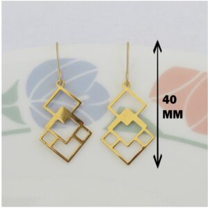 18 kt hallmark yellow gold abstract squares dangle drop hook earrings