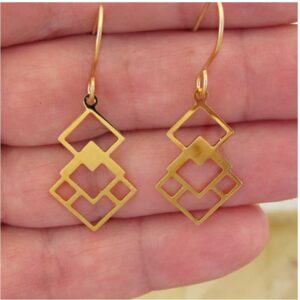 18 kt hallmark yellow gold abstract squares dangle drop hook earrings